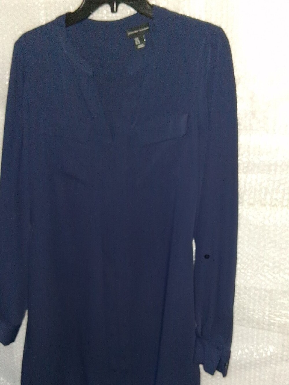 Adrienne Vittadini Navy Blue Long-Sleeve Tunic Shirt Dress with Chest Pockets - Picture 10 of 12